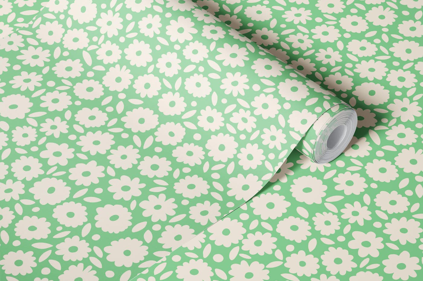 Cute Scandi Ditsy Daisy - Spring Green wallpaper roll