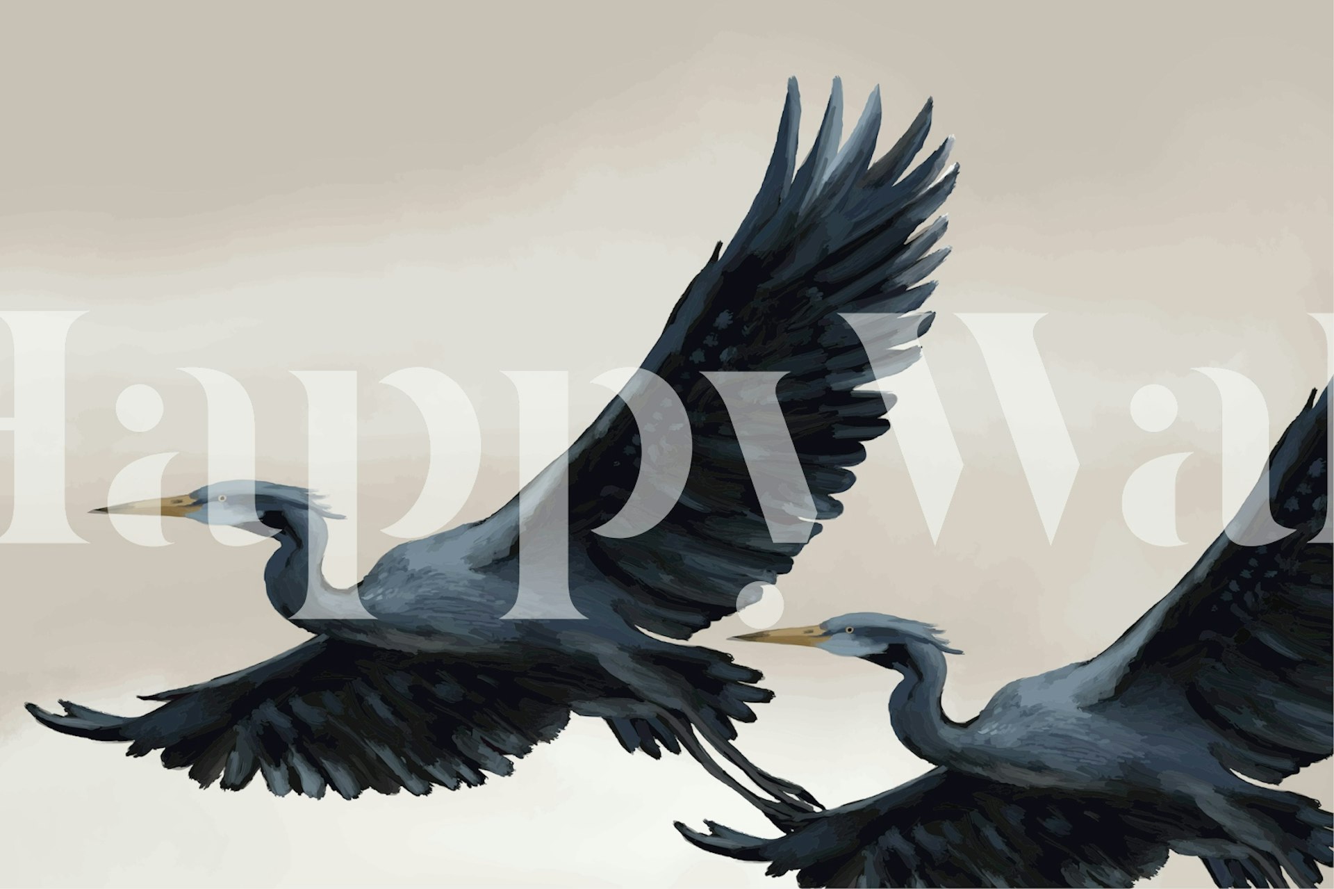 Wallpaper featuring soaring herons in a room