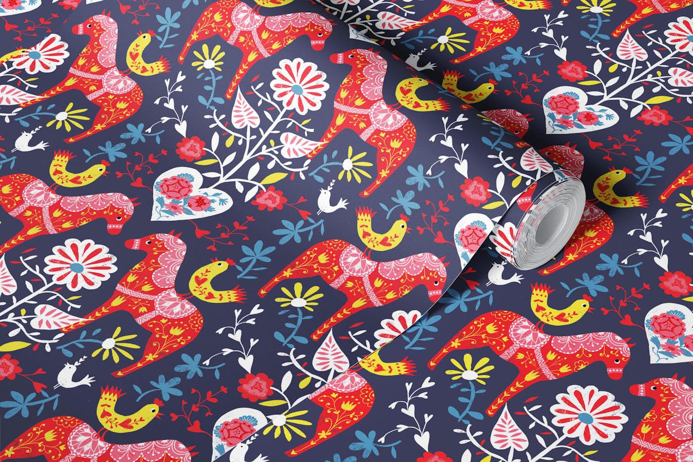 dala horse folkart wallpaper roll