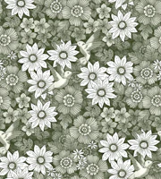 Happy Hummingbird Habitat in sage green wallpaper
