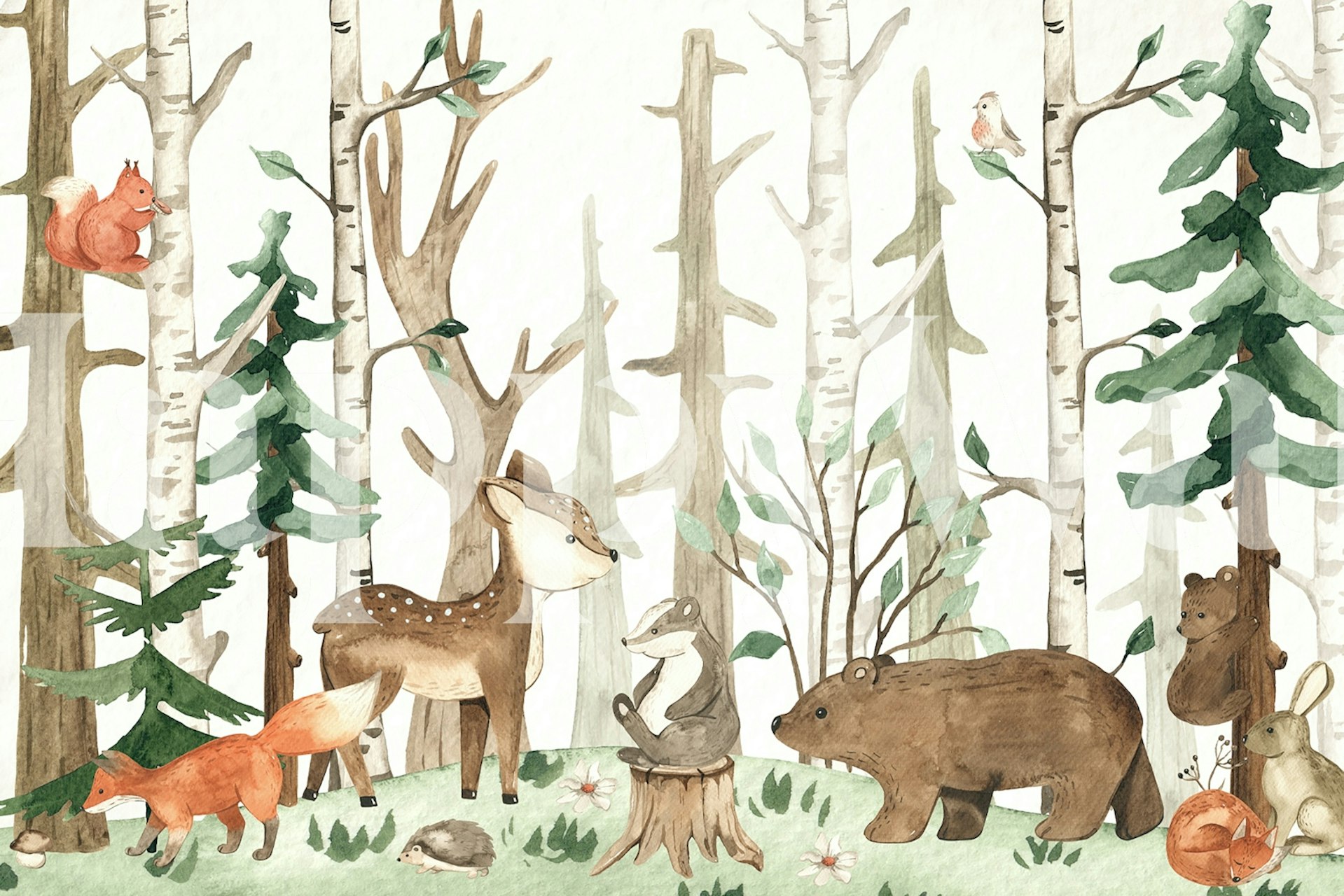 Happy Forest Animals wallpaper in a room