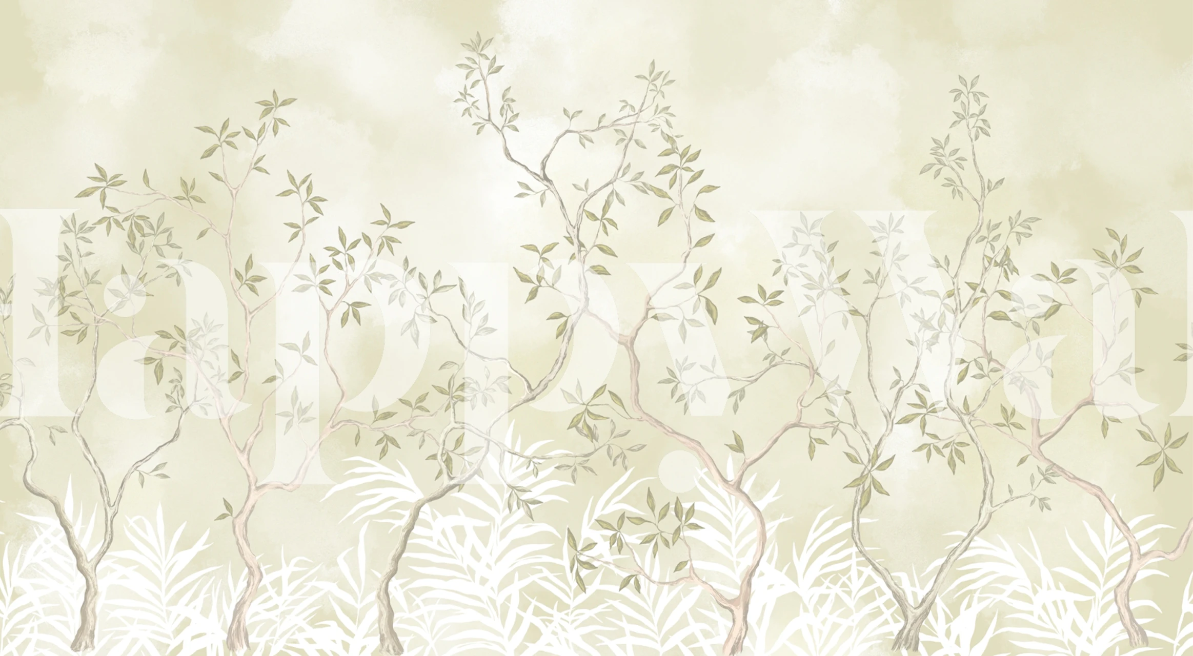 Botanical garden scene wallpaper in a room