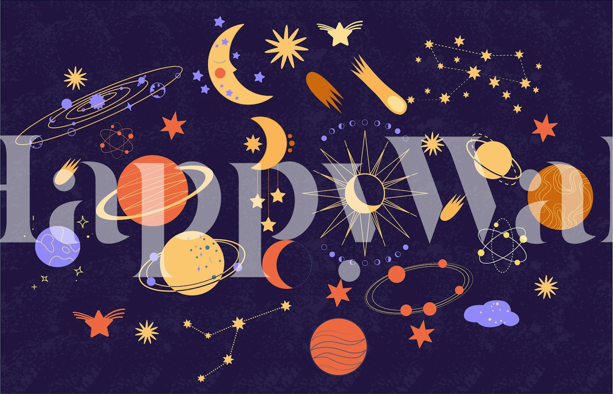 Whimsical celestial wallpaper design in a room