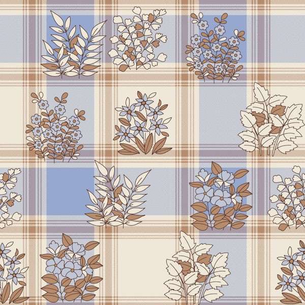 Retro prairie flowers patchwork light blue