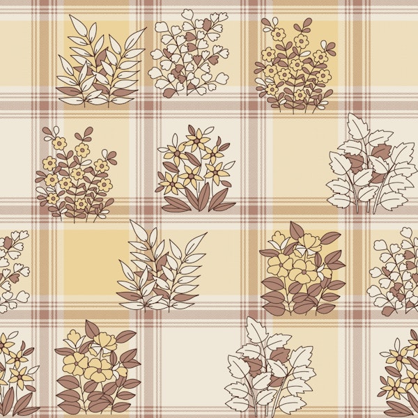 Retro prairie flowers patchwork soft yellow