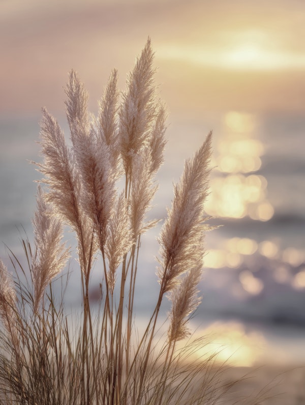 Romantic pampas grass sunset