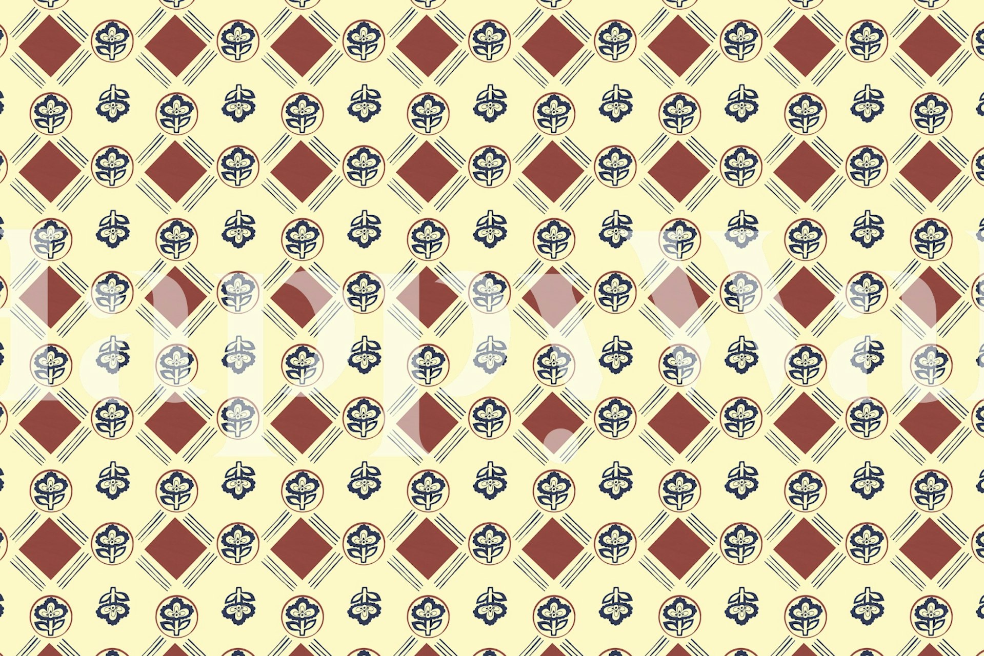 Blockprint Tapetenmuster in einem Raum