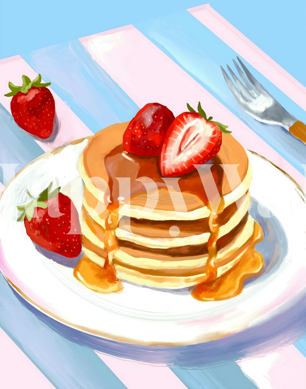 Strawberry pancakes wallpaper in a room