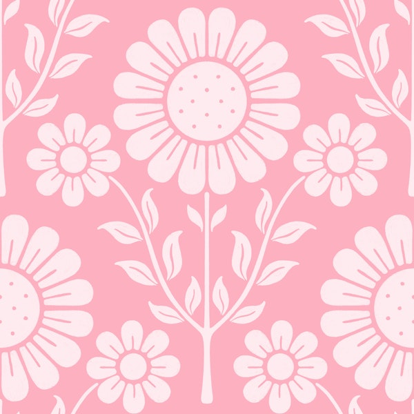 Retro Scandi Daisy Garden - Pinks