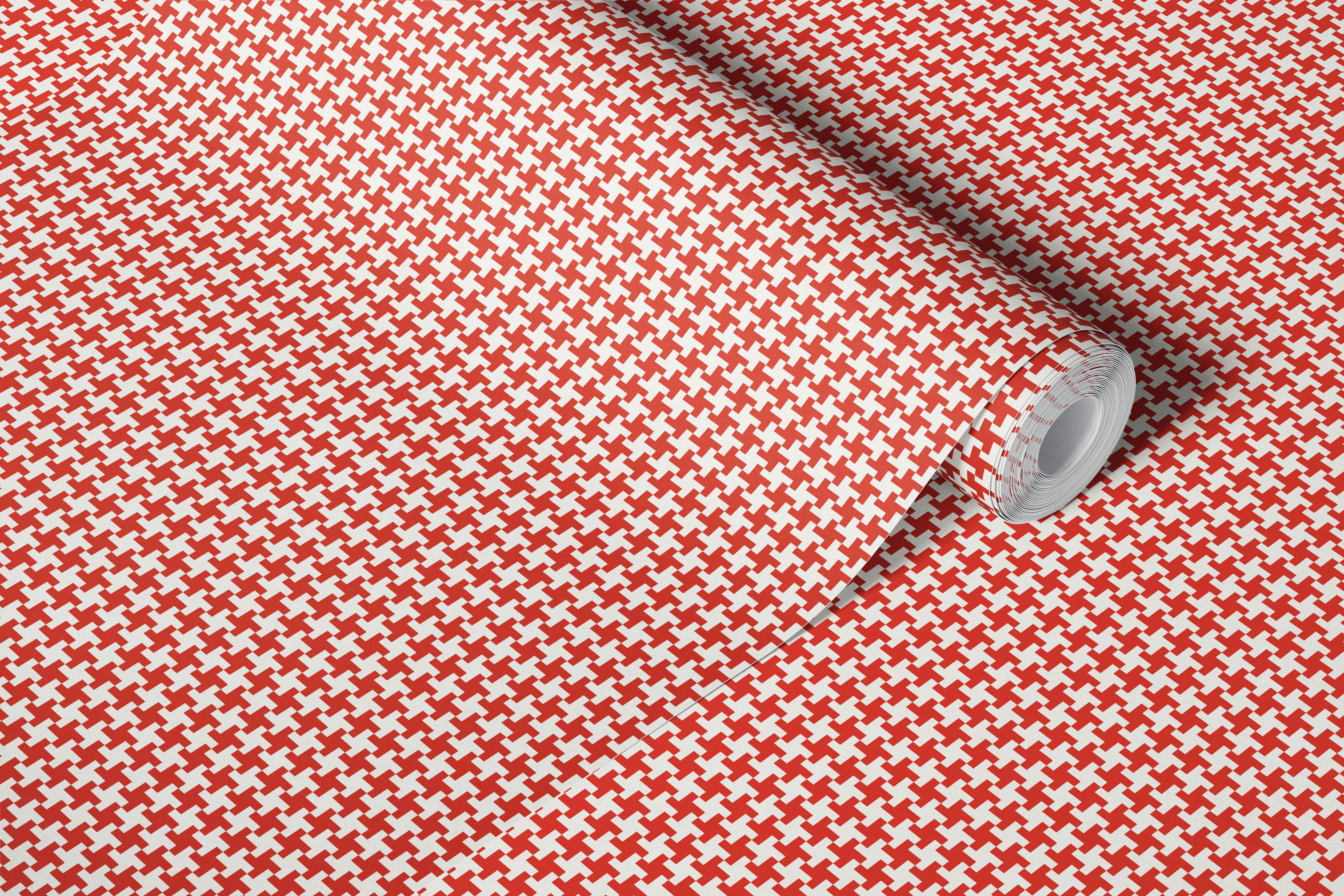 Bold Red White Houndstooth wallpaper in a room