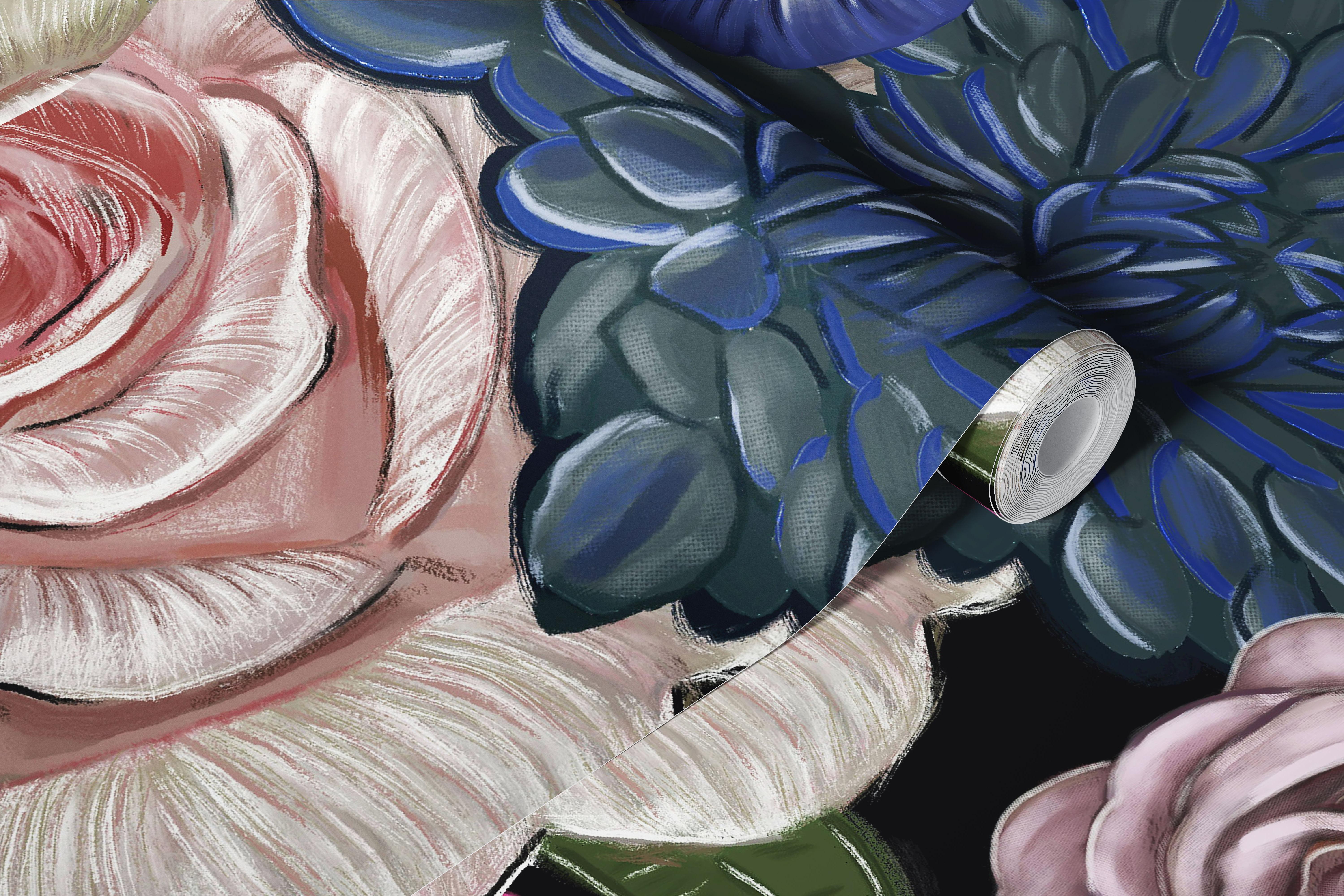 Moody Botanical Flowers-behang in een kamer.