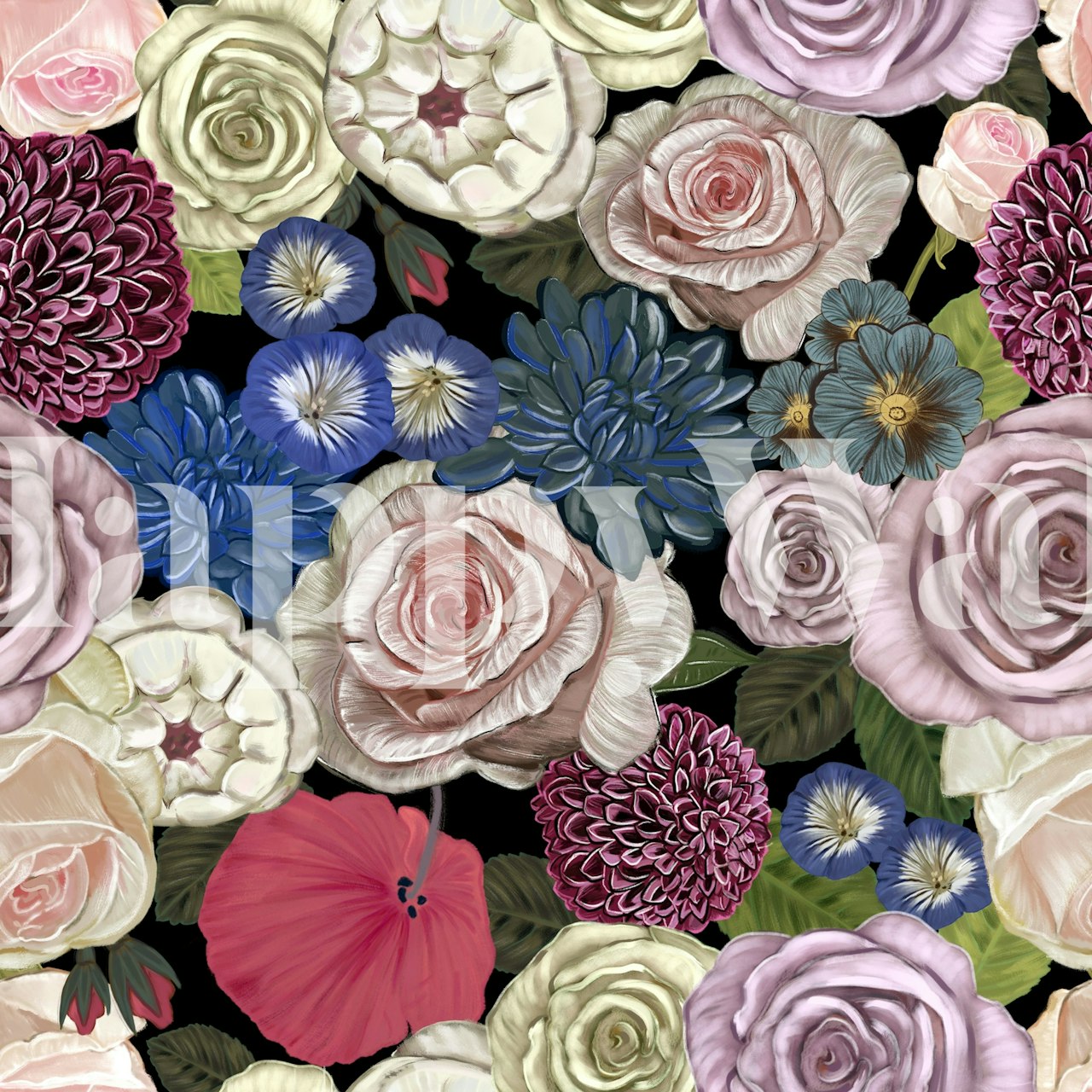 Moody Botanical Flowers-behang in een kamer.