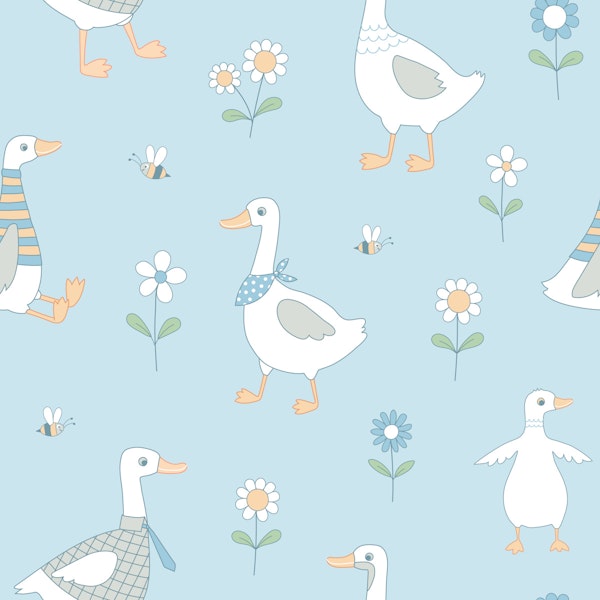Geese chasing bees light blue