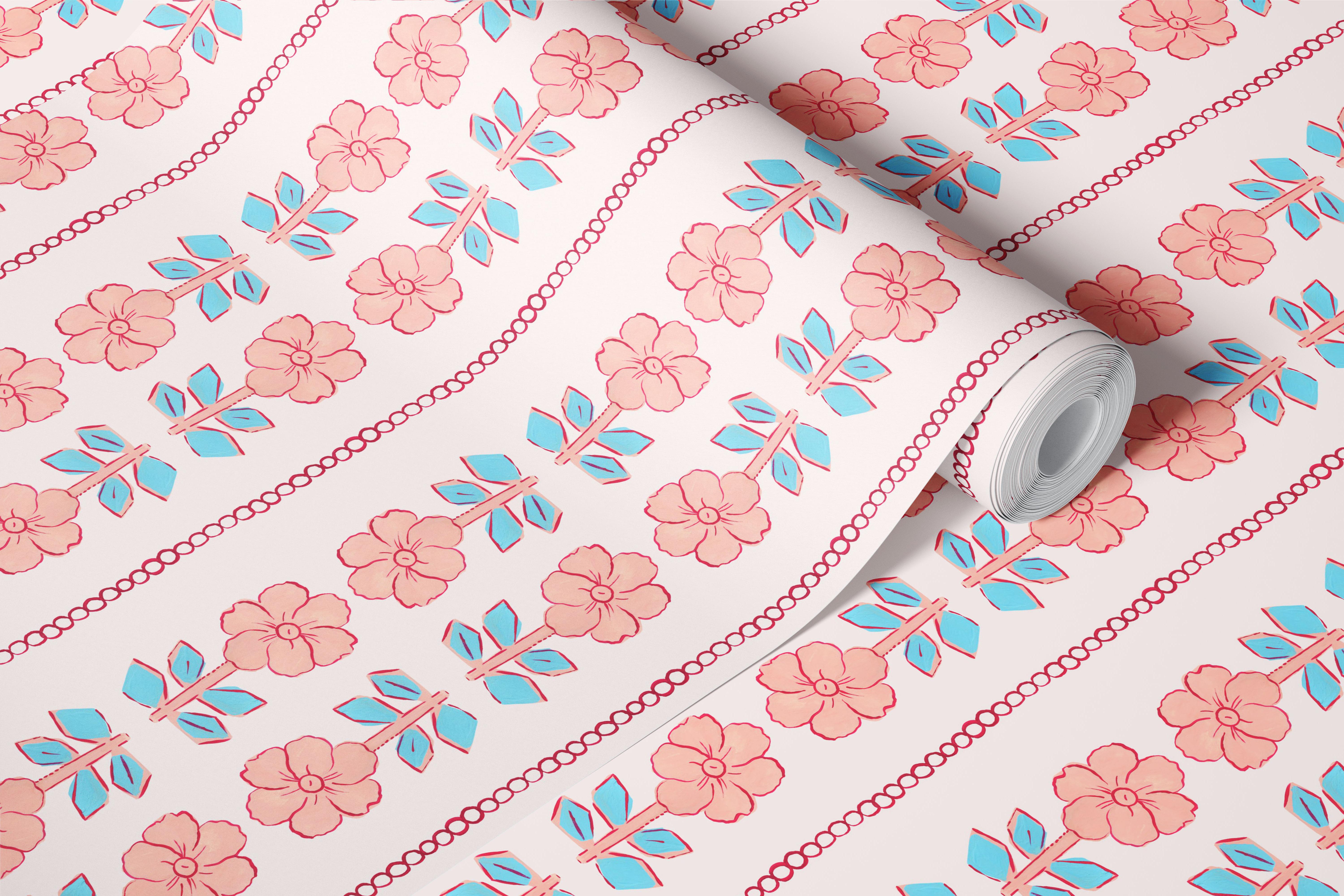 Floral pattern wallpaper in a room