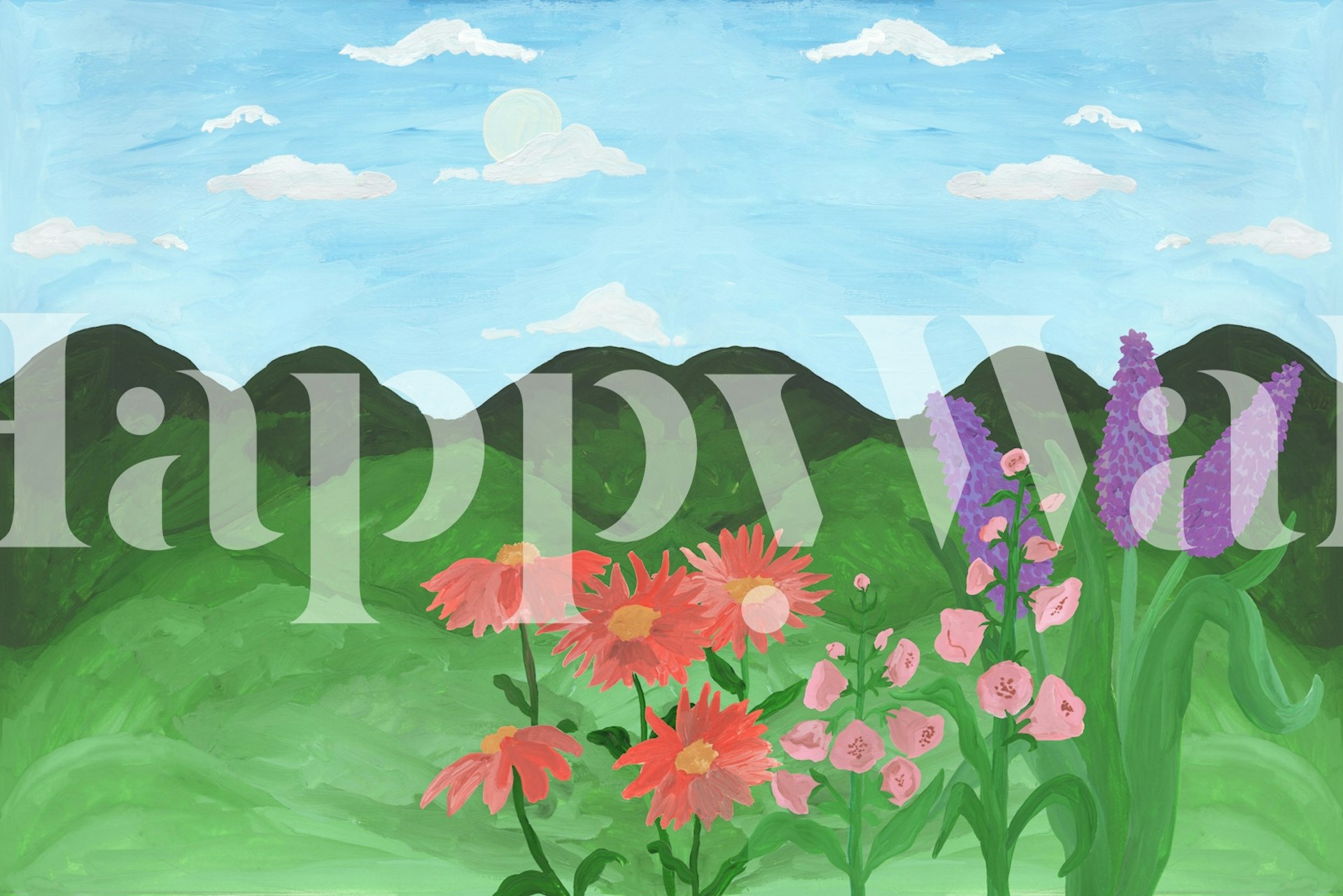 Tapeta SpringField z kwiatami i wzgórzami