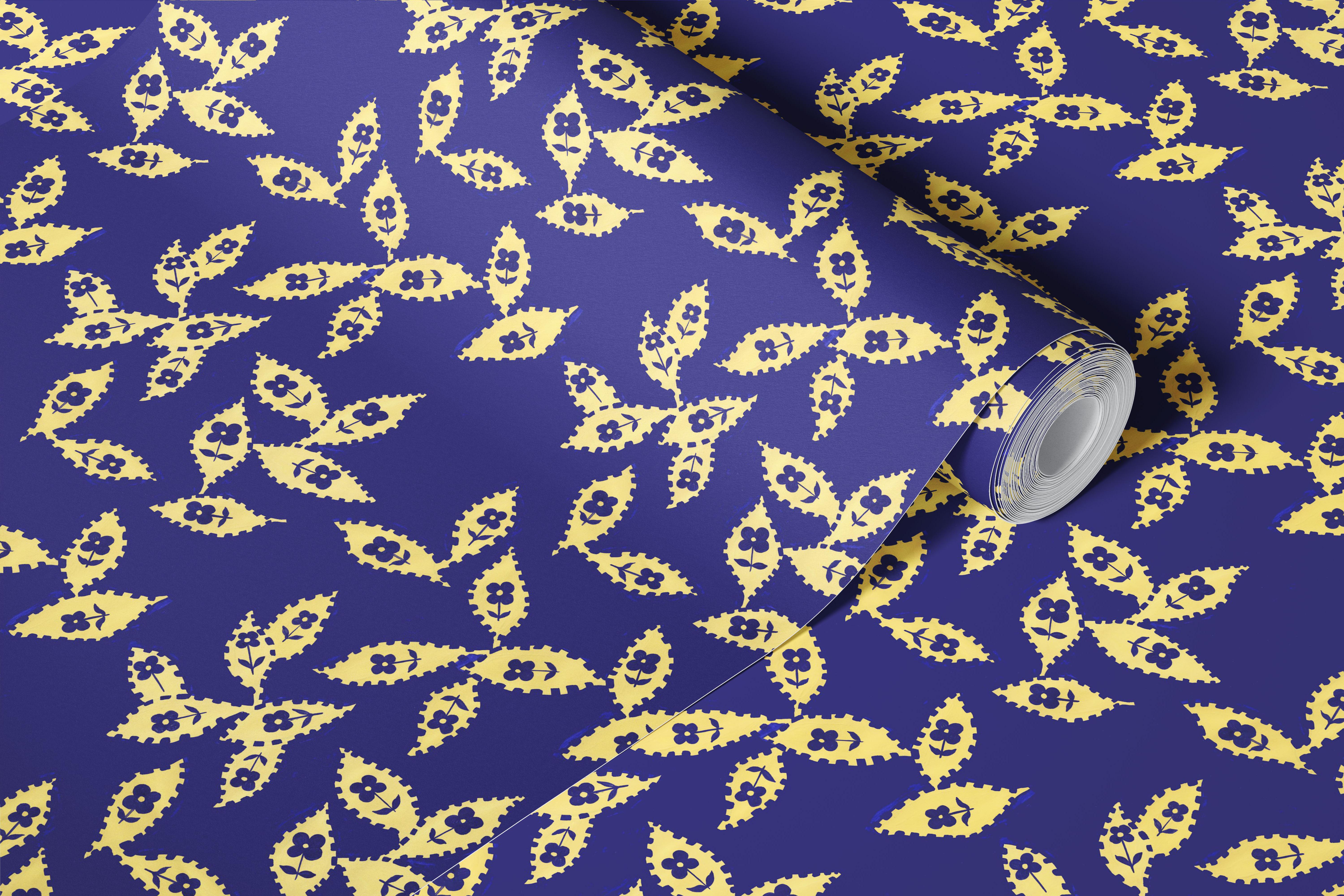 Flowers on Leaves wallpaper displayed in a room