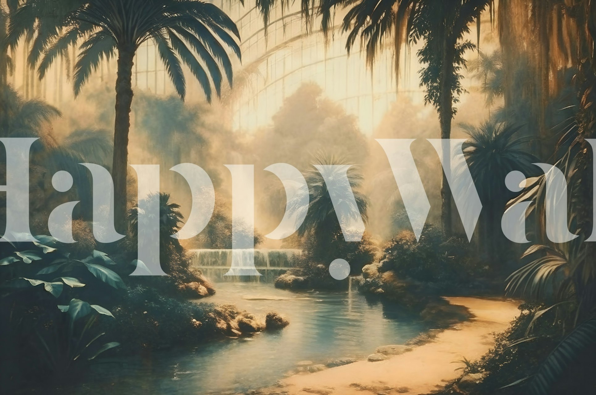 Misty Tropical Oasis wallpaper in a room