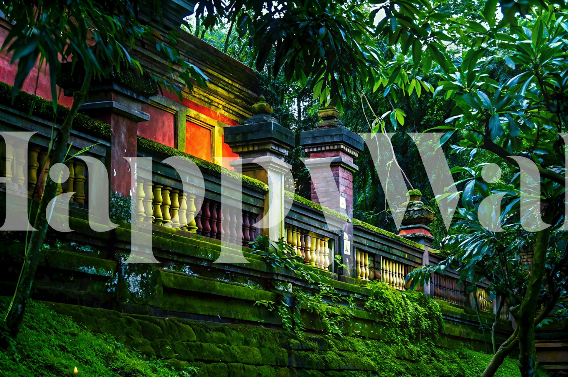 Tropical Temple Garden wallpaper in a room