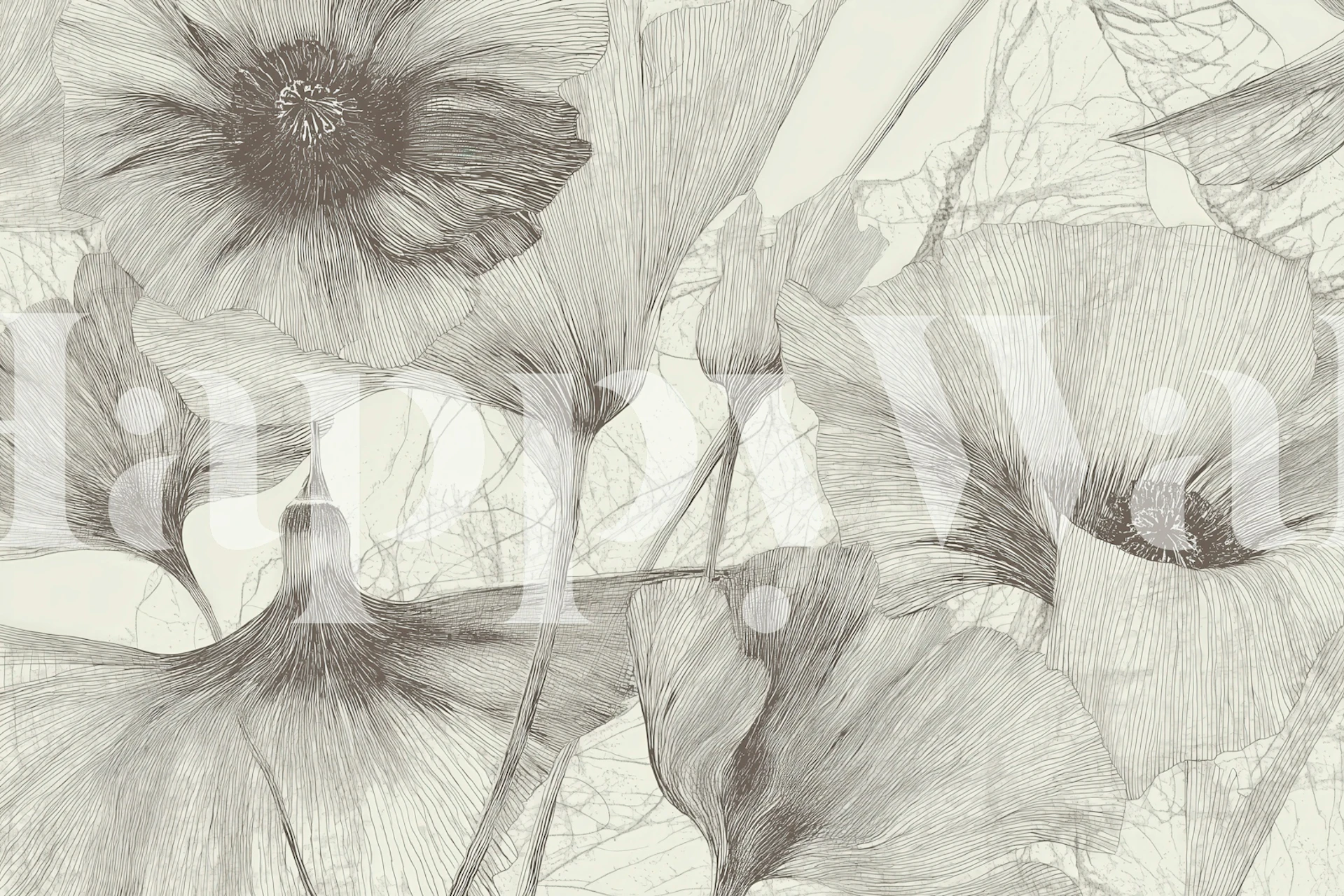 Botanical Line Art Blossoms behang in een kamer