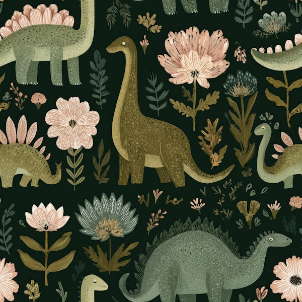 Whimsical Dinosaurs and Flowers