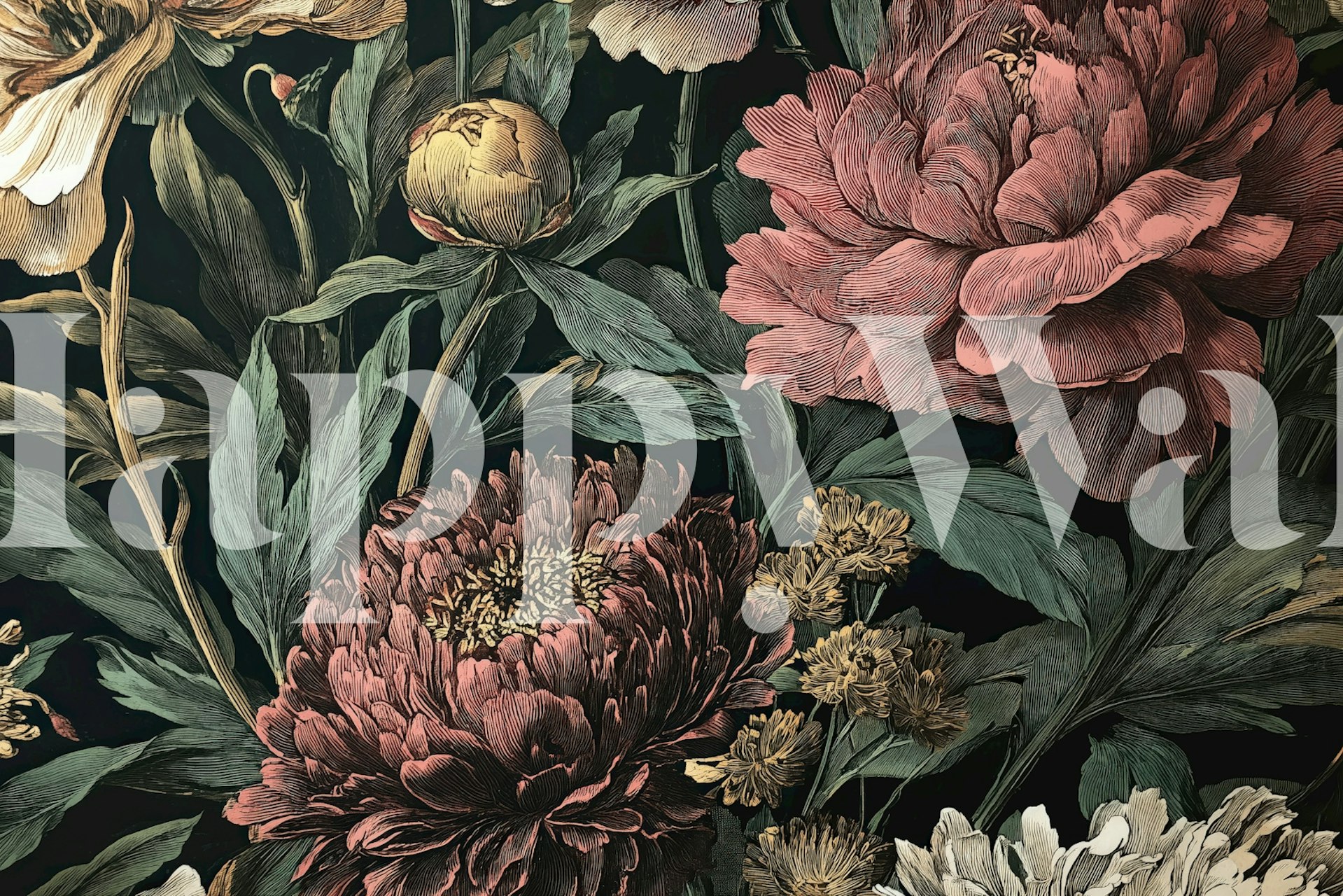 Dark Botanical Moody Elegance wallpaper in a room