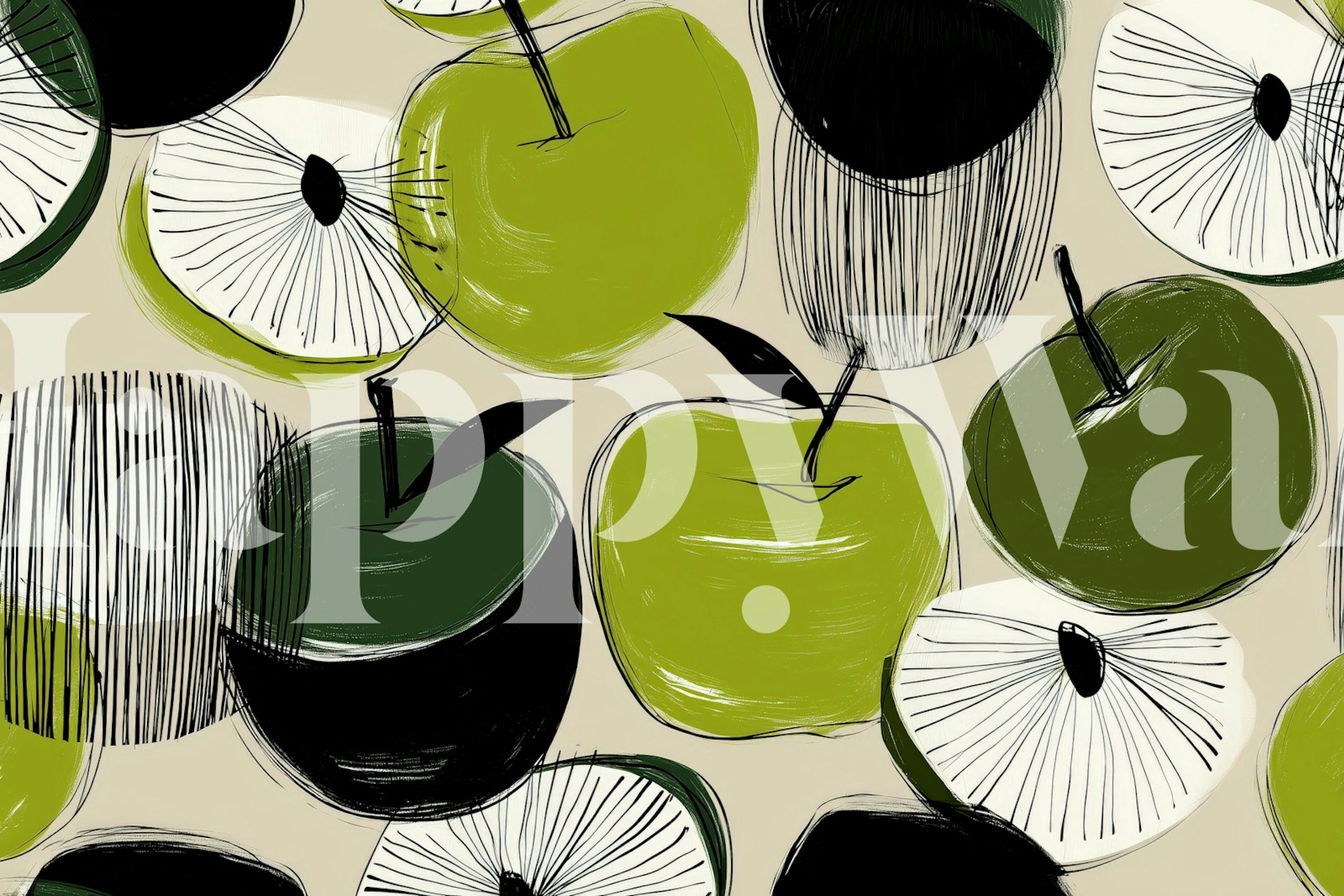 Modern abstract apples wallpaper in a room