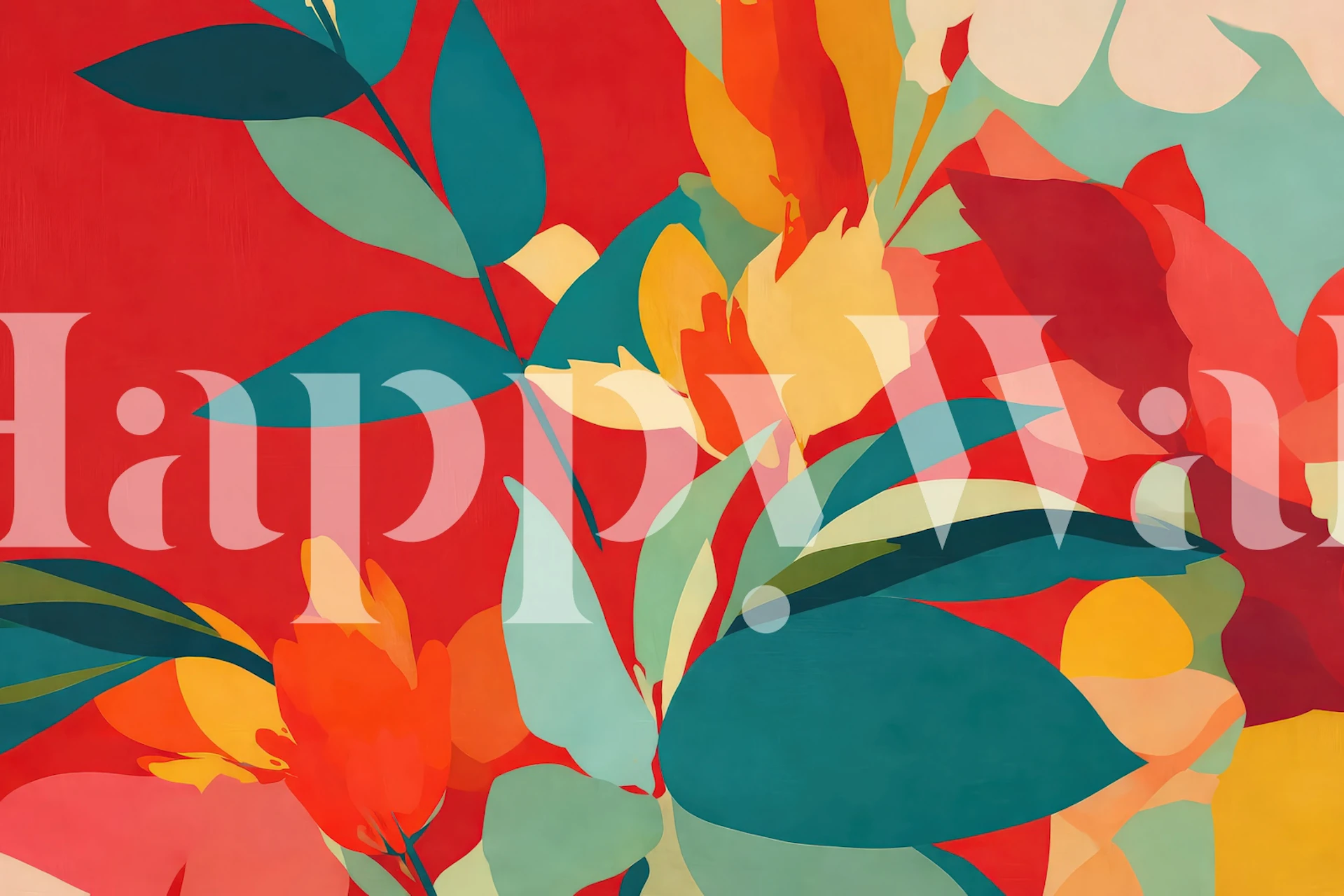 Bold Abstract Floral Canvas vist i et rom