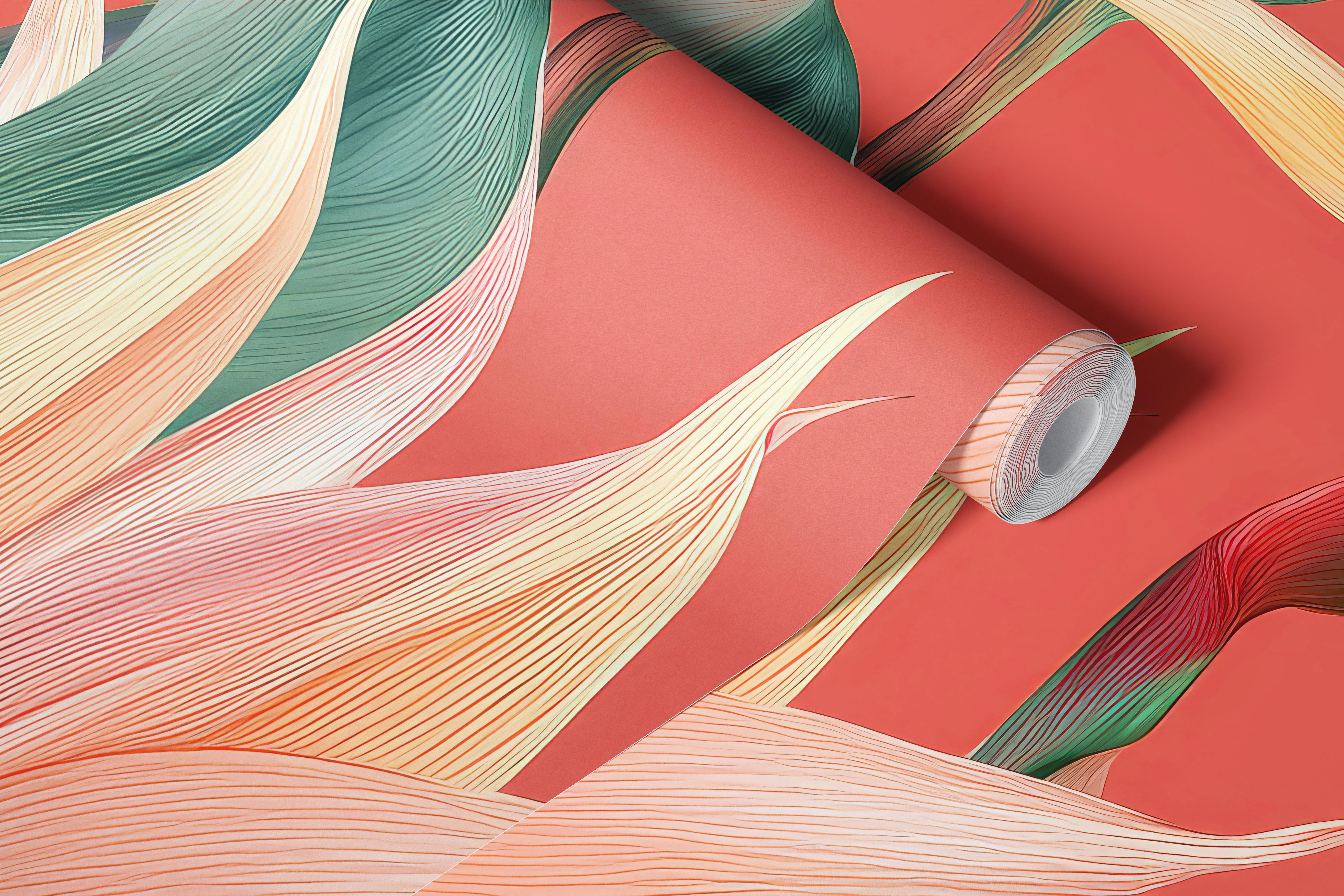 Tropical floral wallpaper in a room