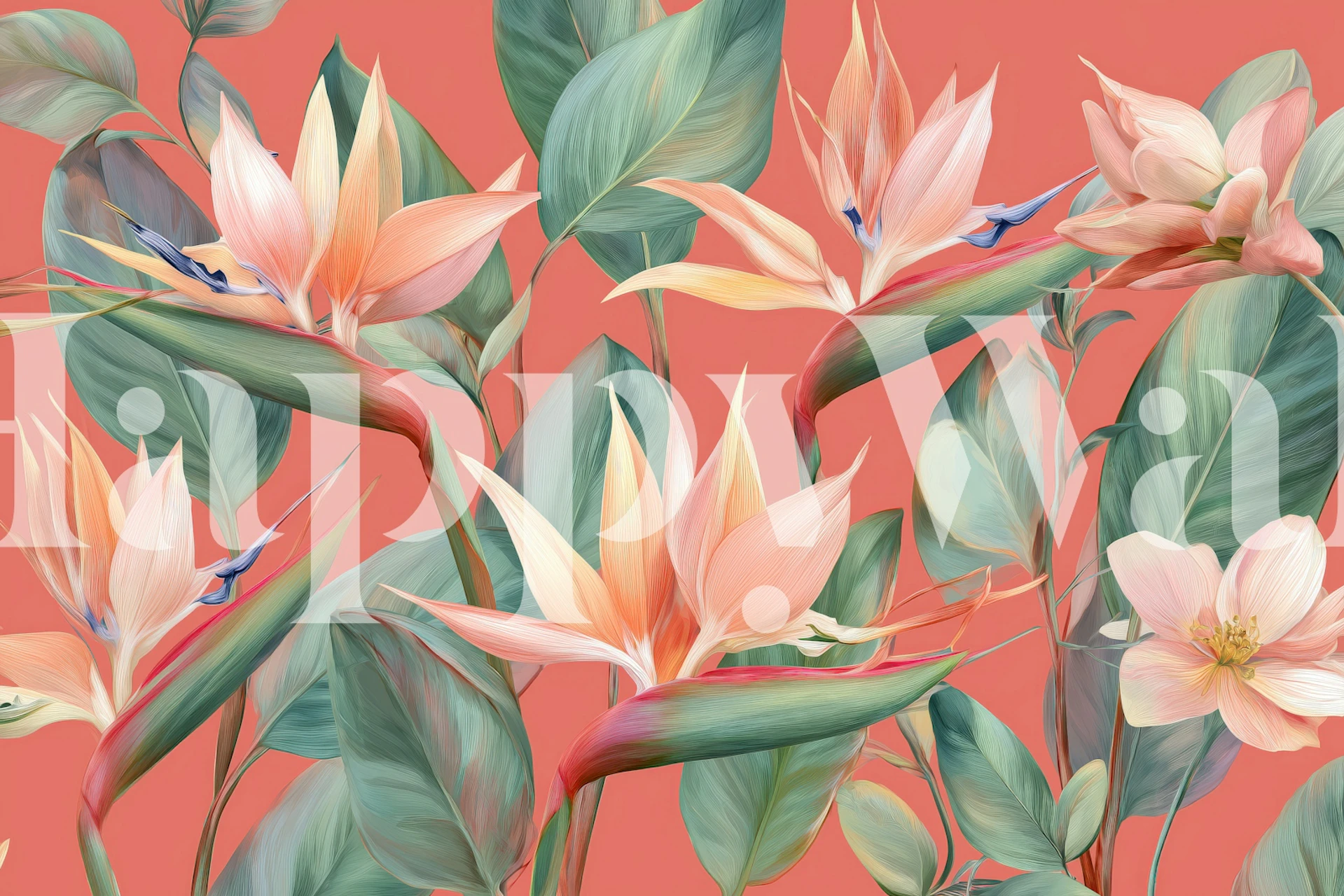 Tropical floral wallpaper in a room