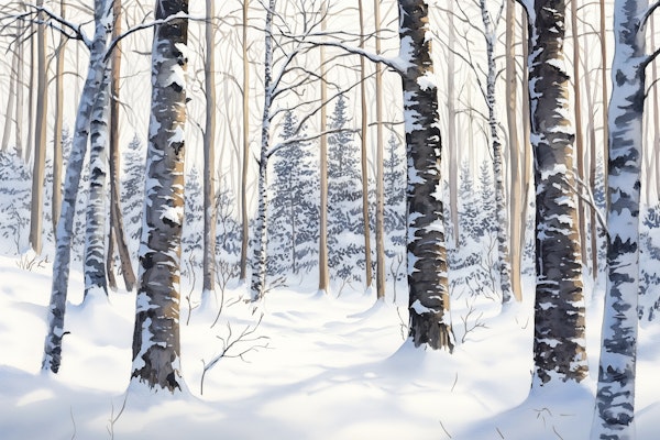 Birch Forest in Fresh Snow