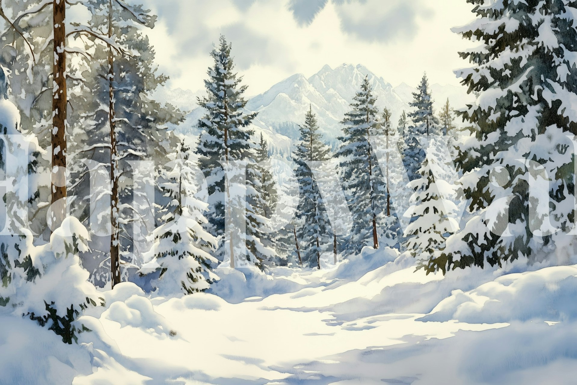 Tapeta Snowy Pine Forest Trail w pokoju