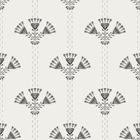 Rustic Block Print Flowers - Black Off White wallpaper