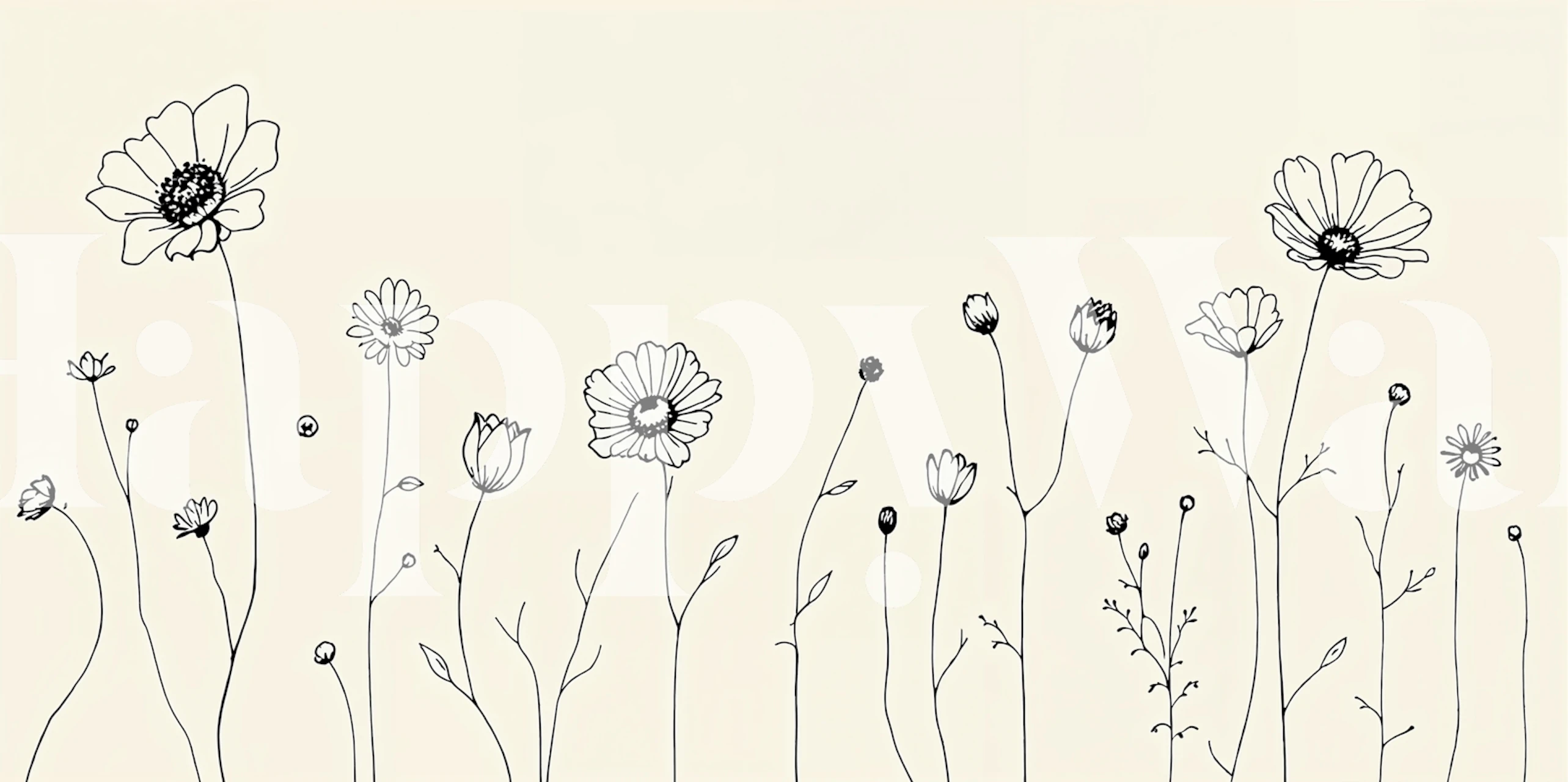 Minimal Wildflower Line Art wallpaper in a room