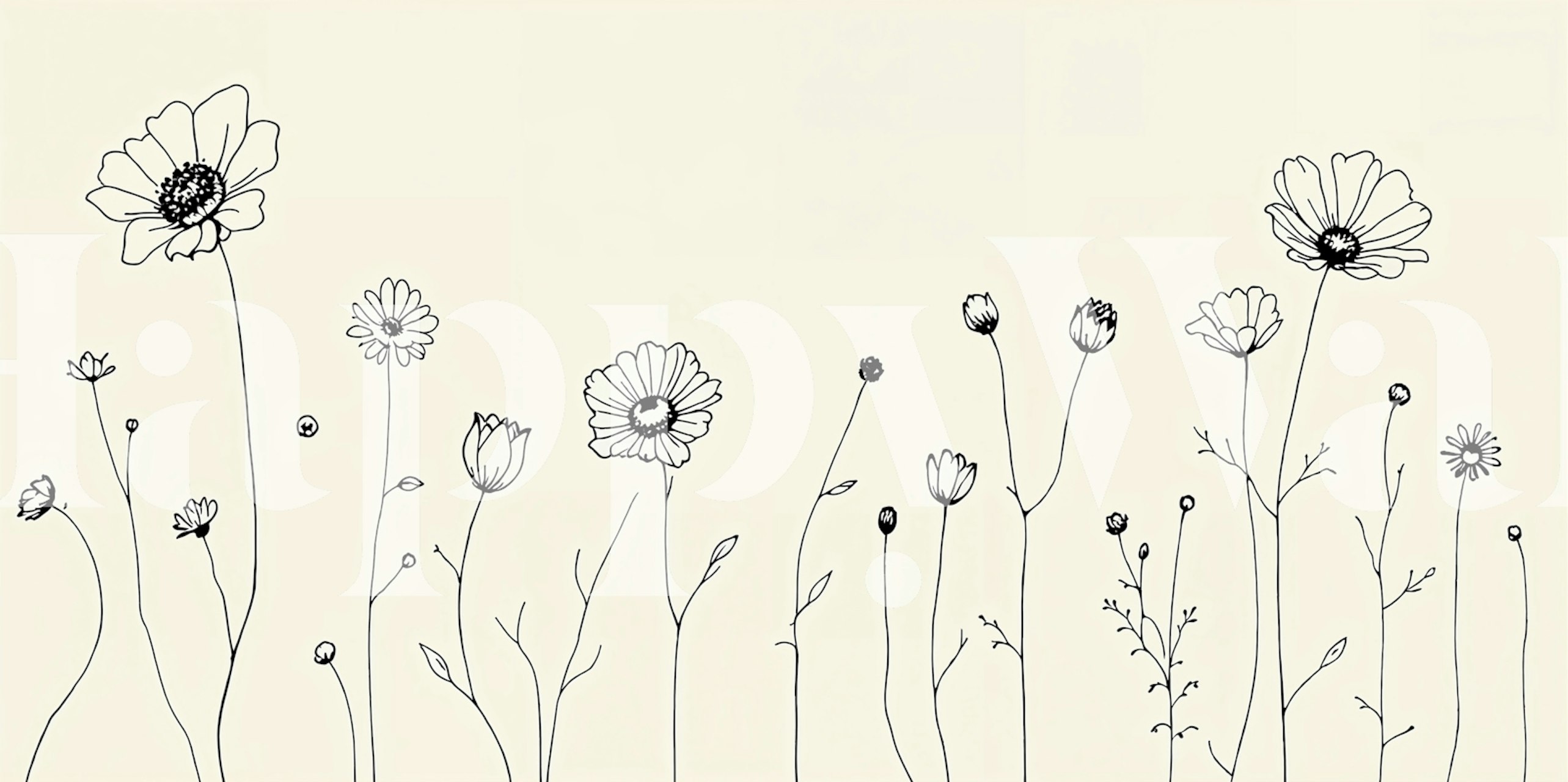 Minimal Wildflower Line Art wallpaper in a room