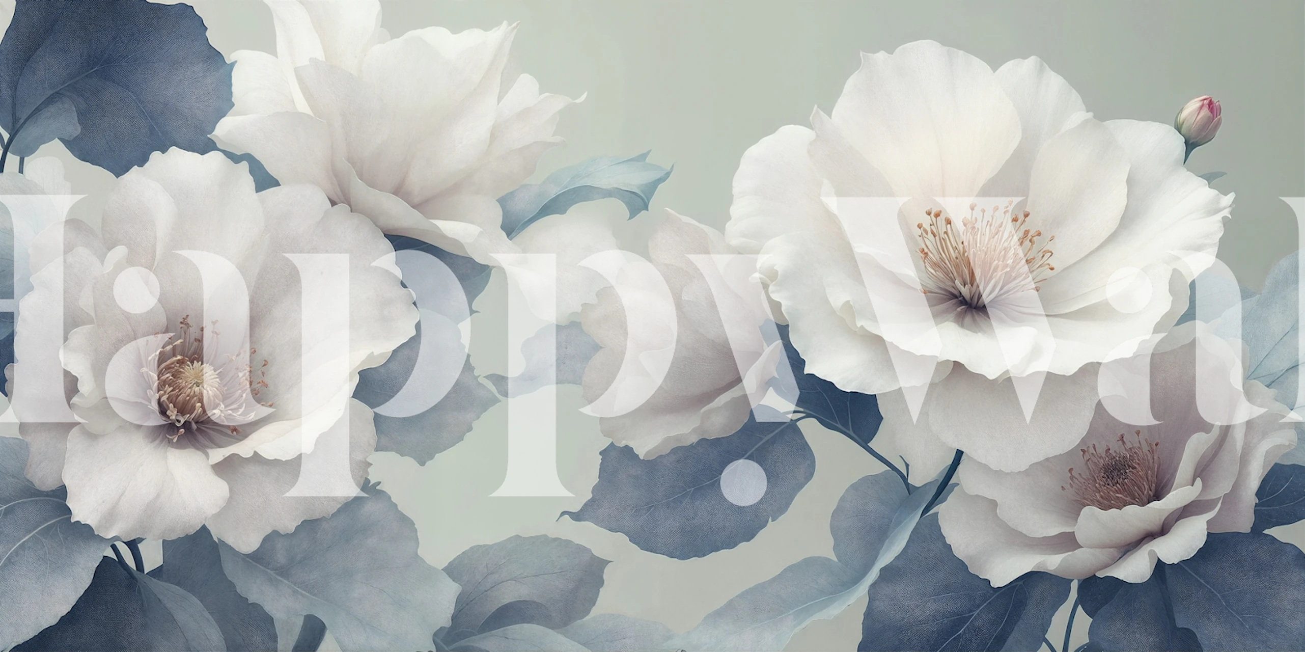 Elegant white floral botanical wallpaper in a room