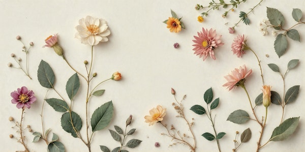 Soft Botanical Flowers on Linen
