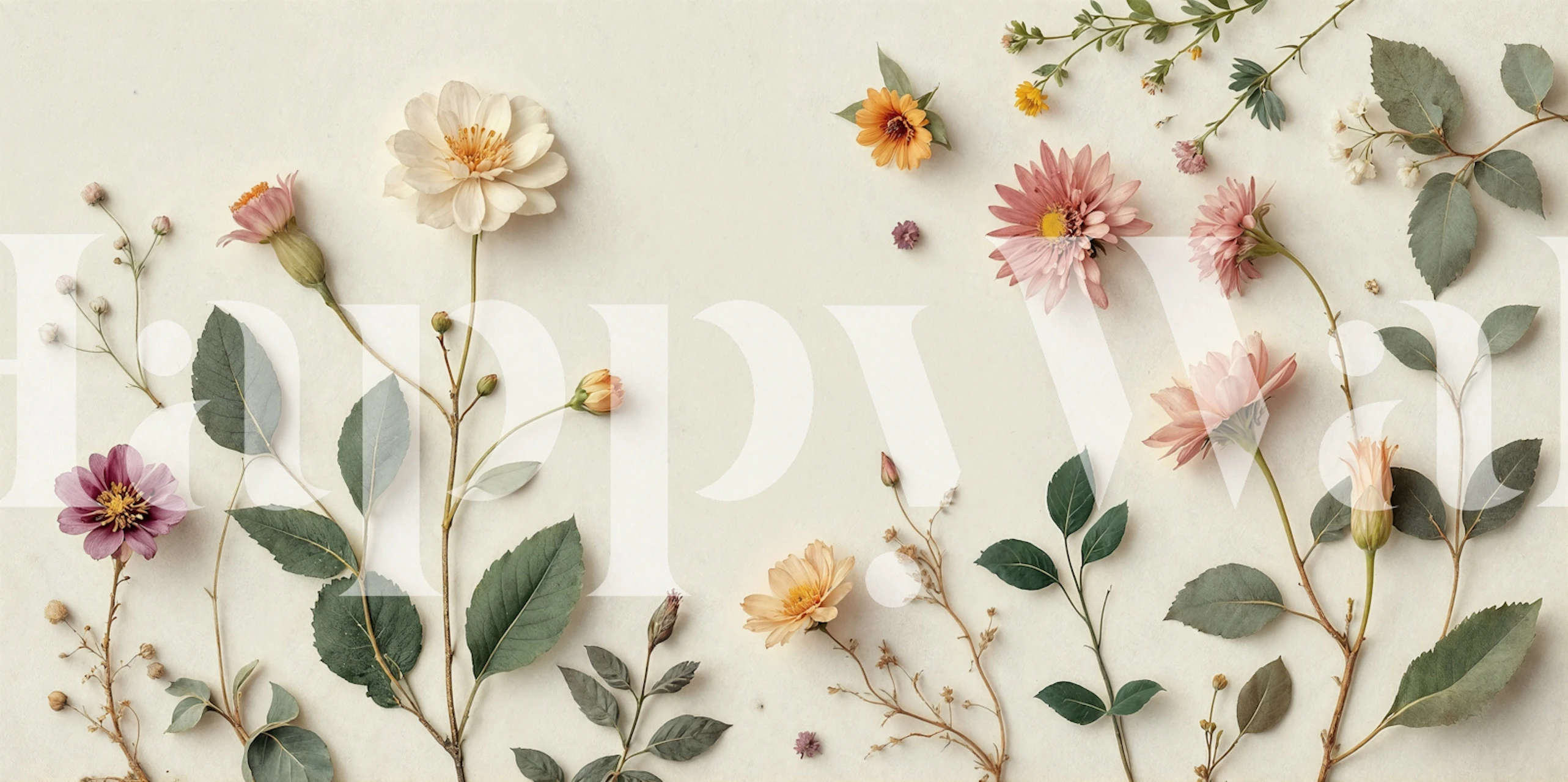 Soft botanical flowers wallpaper in a room