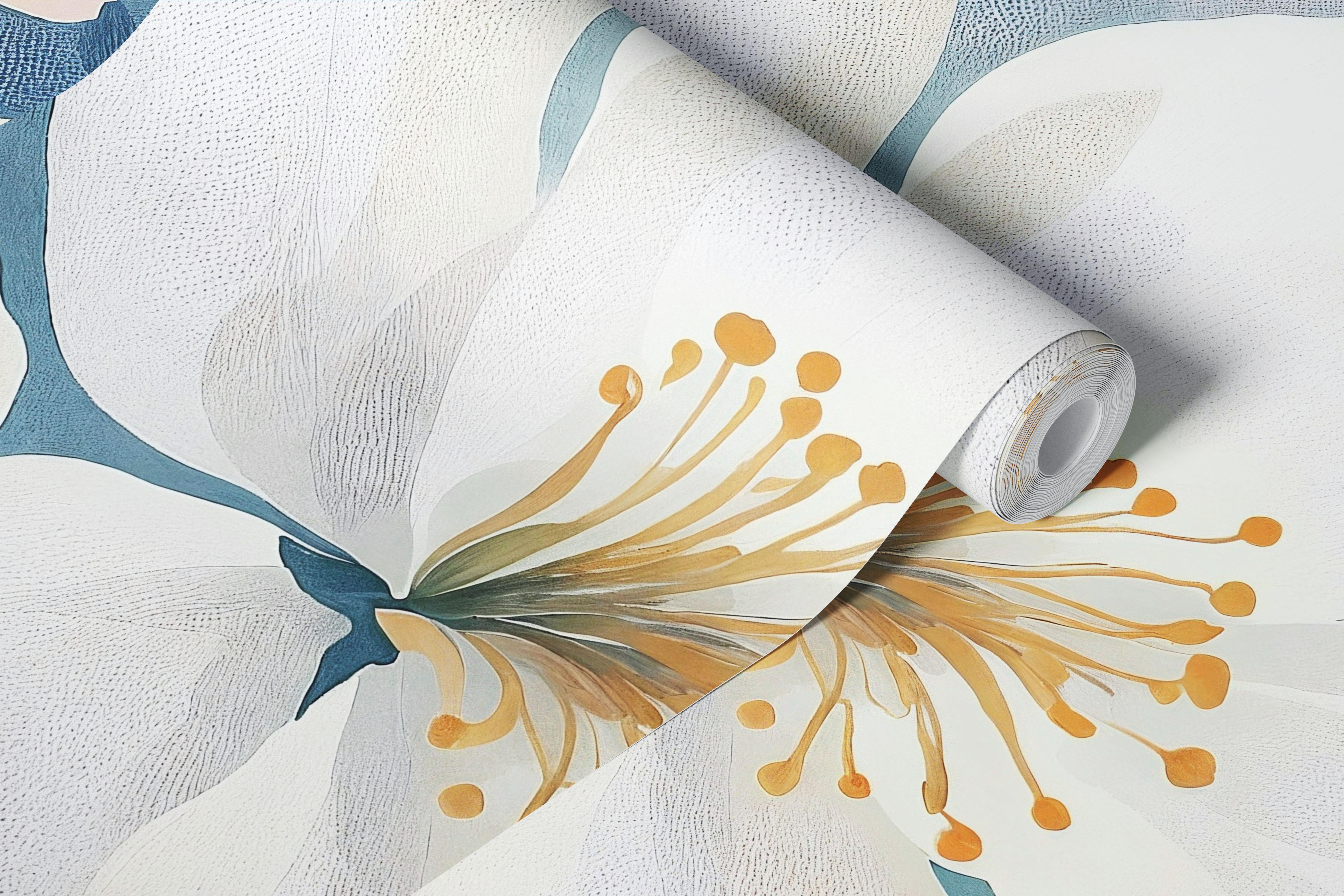 White floral wallpaper in a serene room