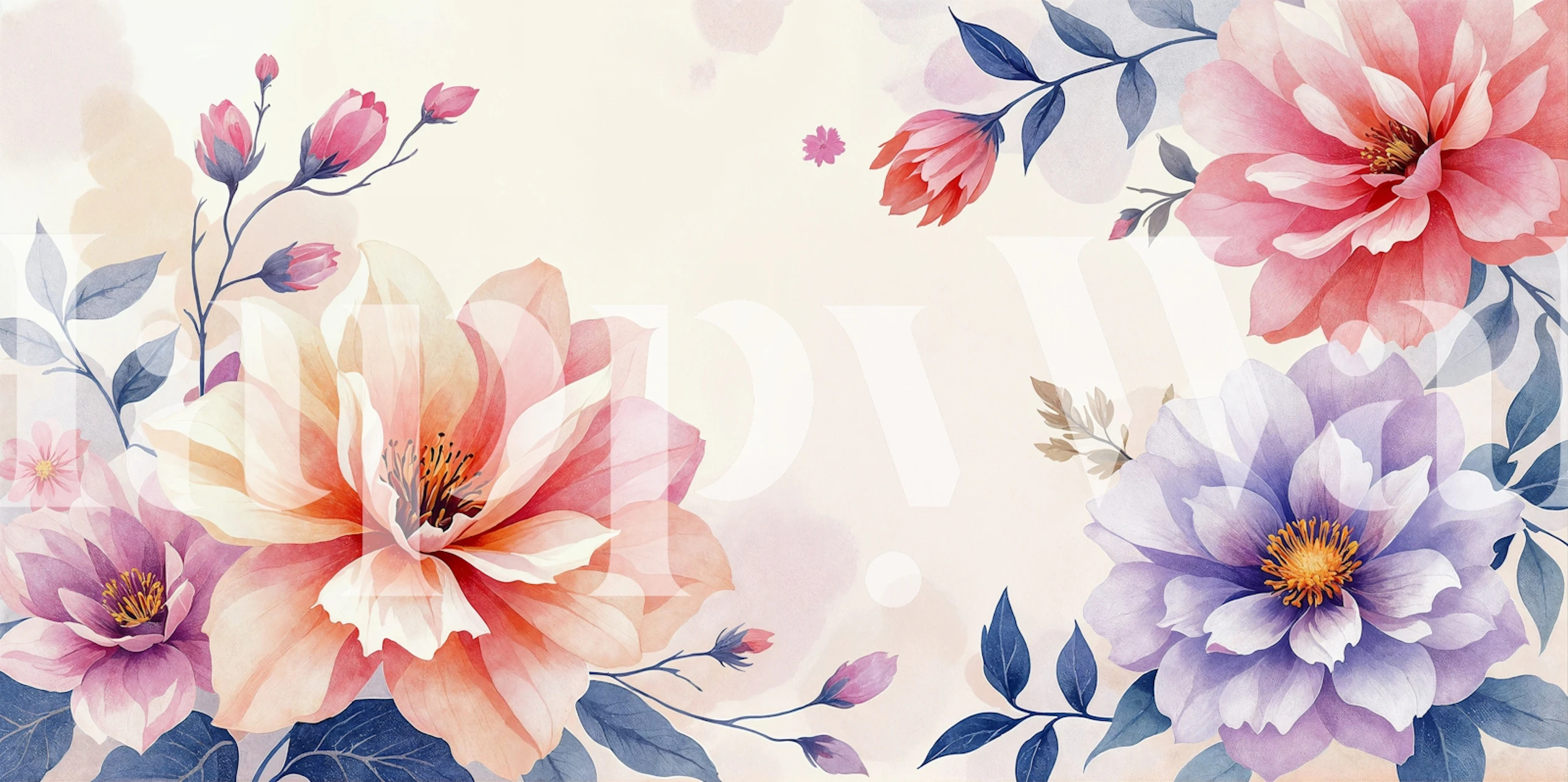 Pastel floral bouquet wallpaper in a room