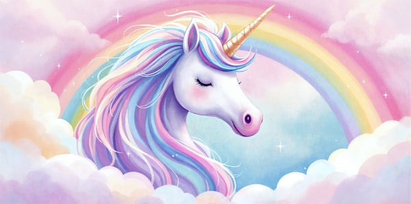 Sleeping Unicorn in Rainbow Clouds
