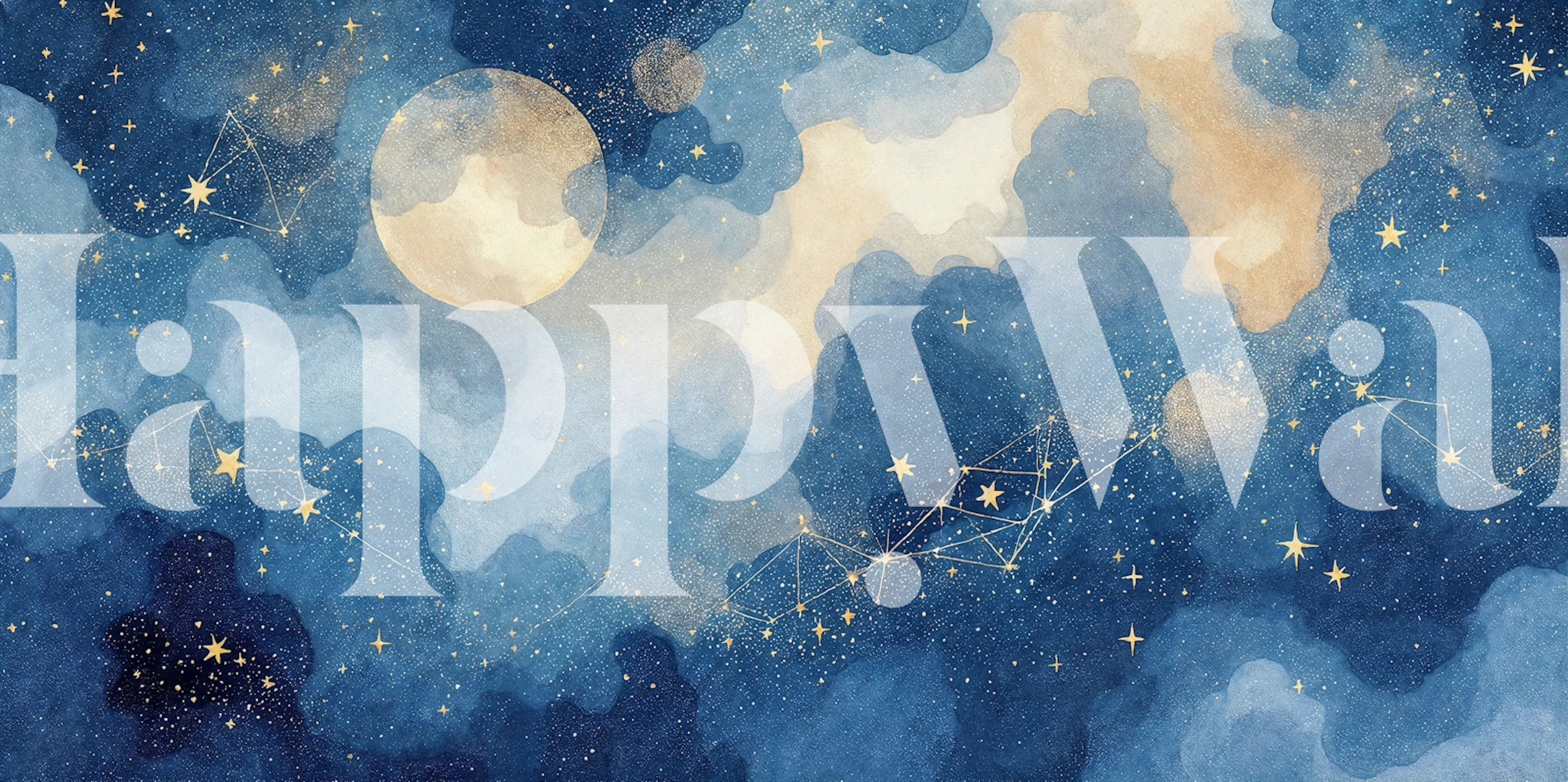 Dreamy blue galaxy clouds wallpaper in a room