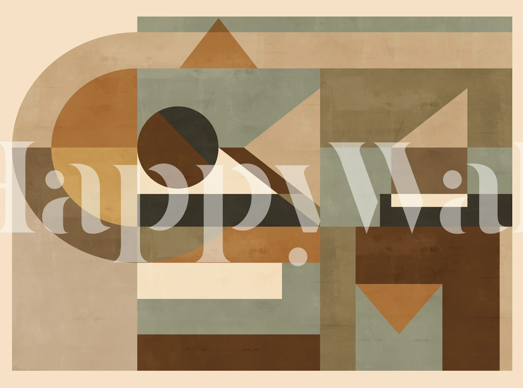 Retro earth tone geometric wallpaper in a room