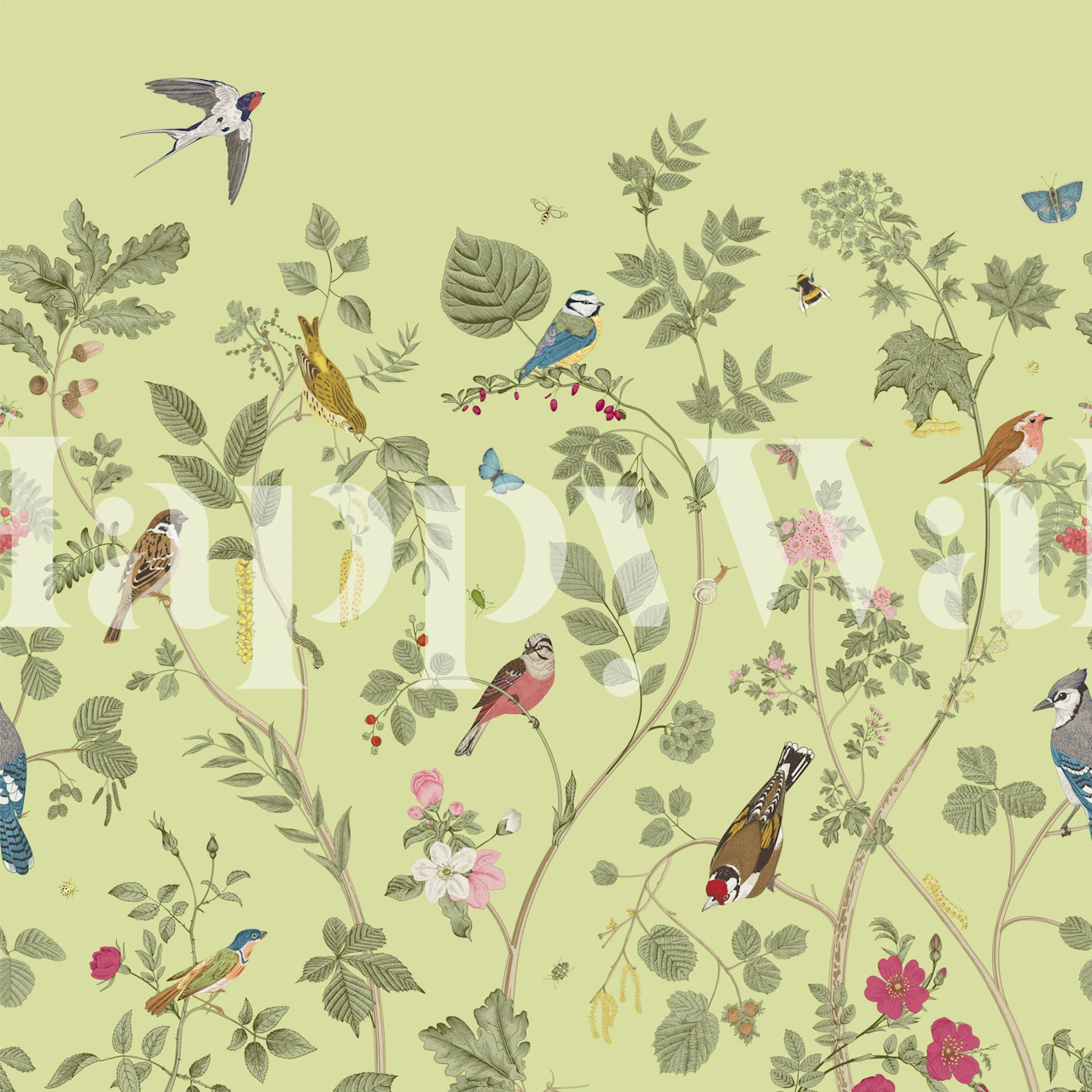 Garden Birds wallpaper in a room setting