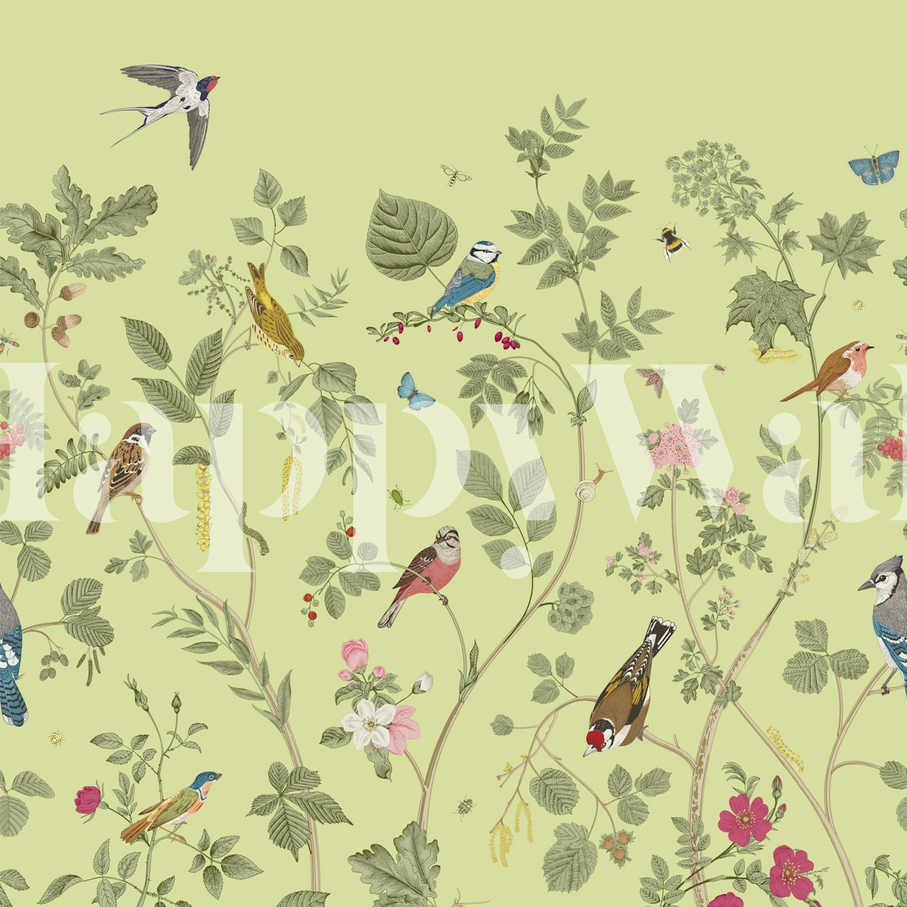 Garden Birds wallpaper in a room setting