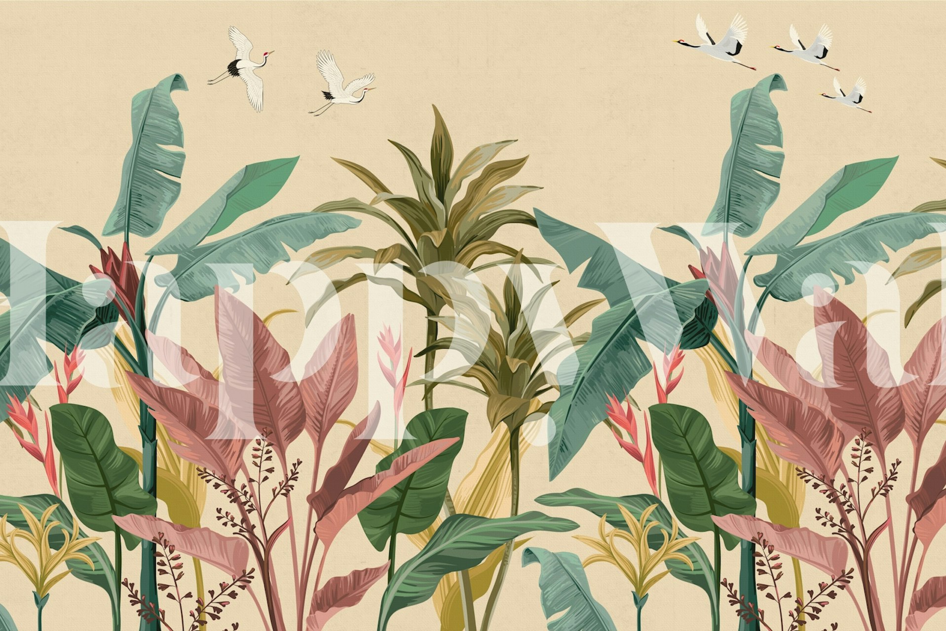 Vibrant botanical wallpaper in a room setting