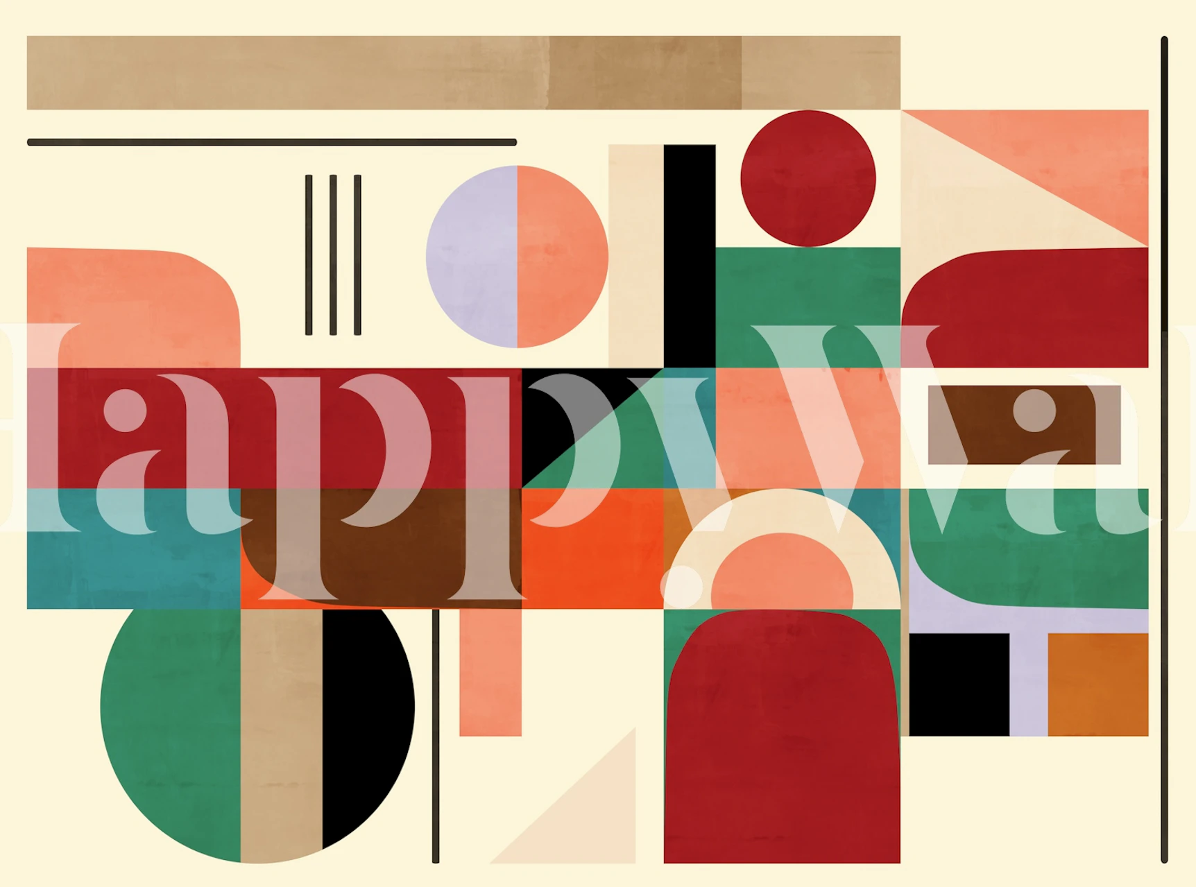 Farverig geometrisk design tapet i et rum