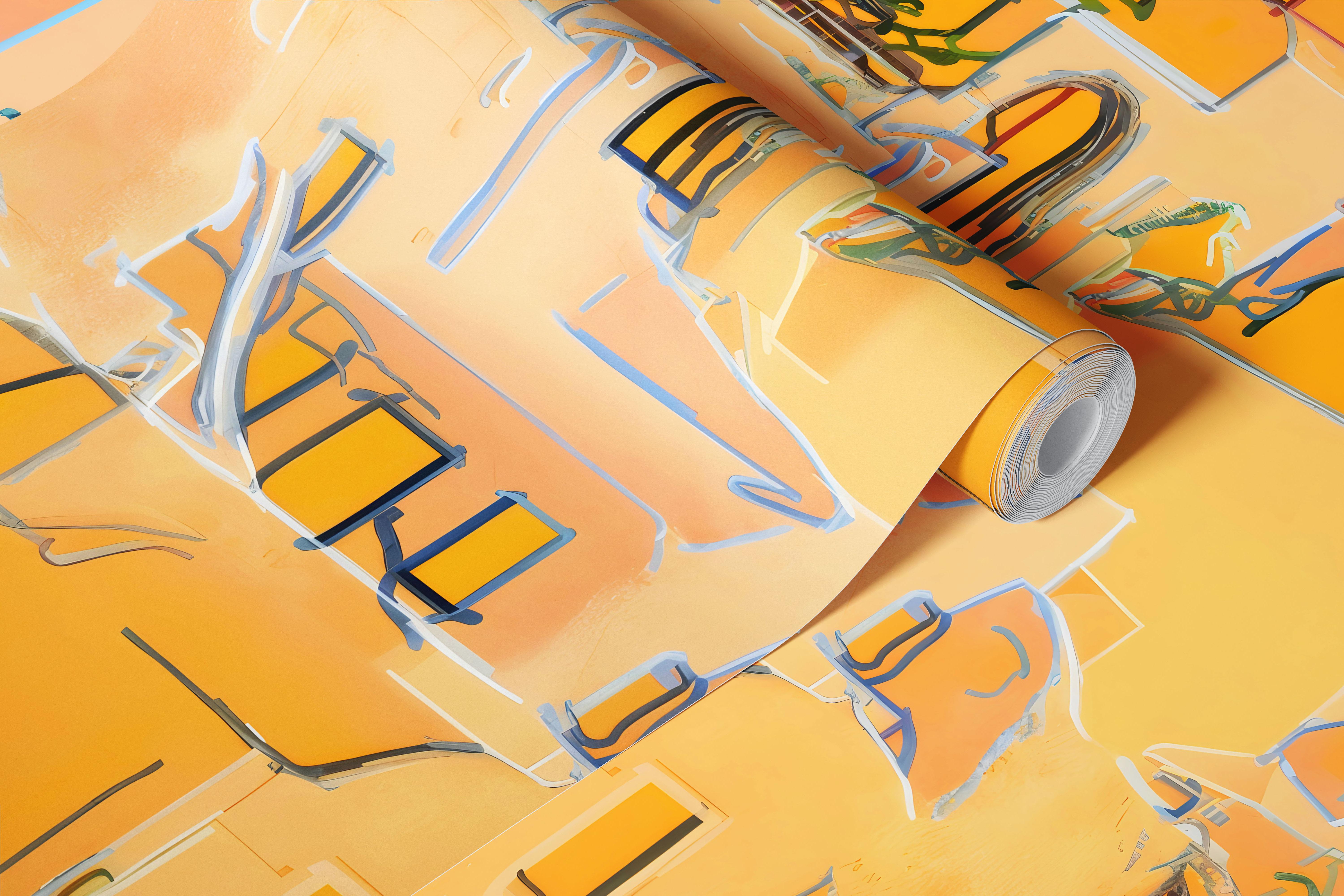 Warm mural wallpaper in modern living room