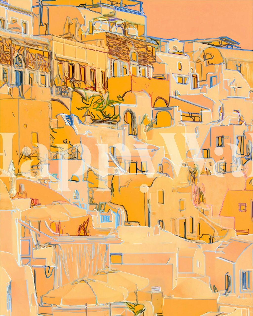 Warm mural wallpaper in modern living room