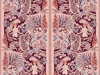 Paradise - burgundy on pink - medium scale wallpaper
