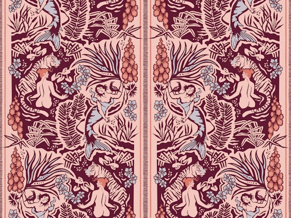 Paradise - burgundy on pink - medium scale
